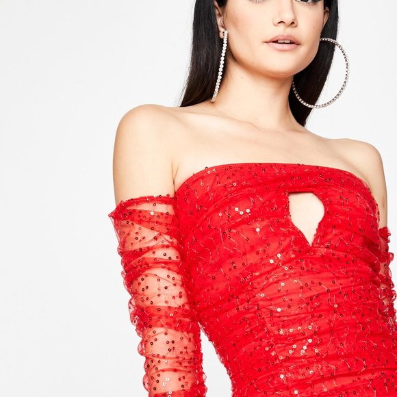 Dolls Kill Blazed Off The Shoulder Red Dress L - Picture 2 of 8